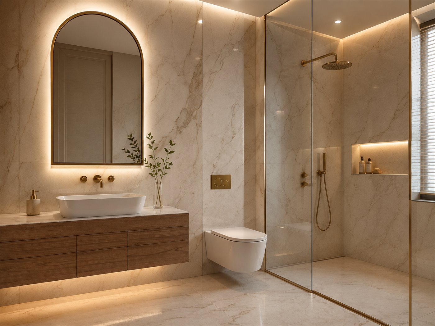 A glazed white BathX wall-hung basin against a warm porcelain backdrop