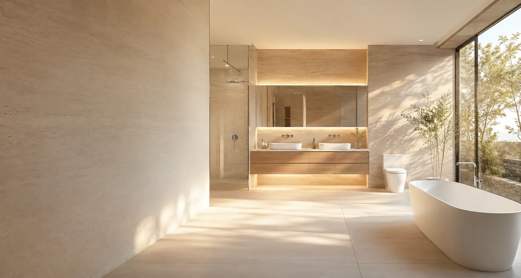 Premium BathX bathroom with a ceramic wash basin, chrome mixer and warm natural light