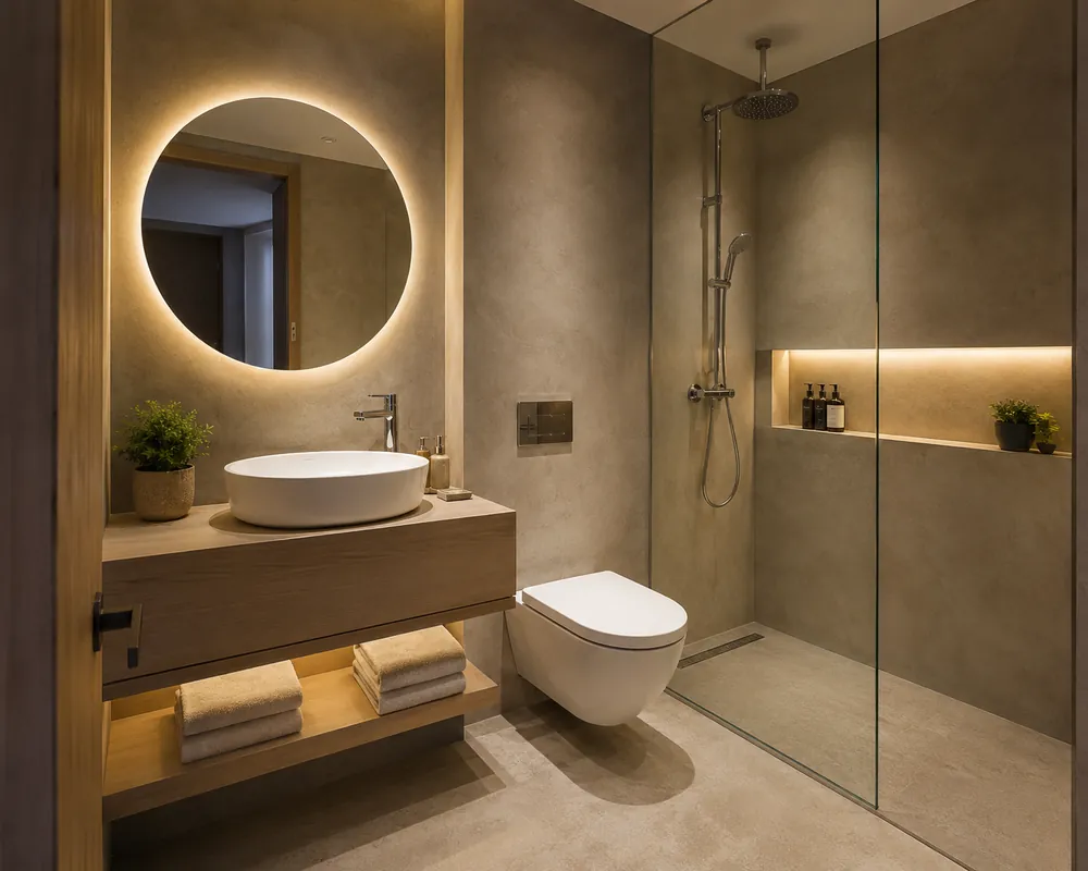 Compact BathX bathroom with a wall-hung basin and mixer making smart use of space