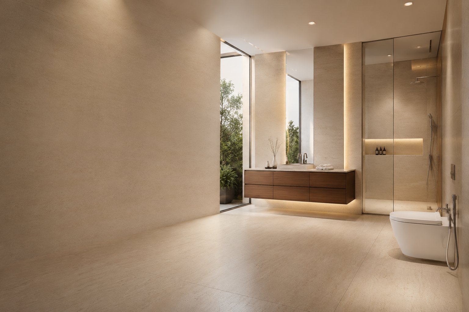 Premium modern BathX bathroom with oak vanity and natural light